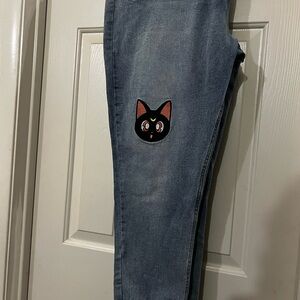Hot Topic Blue Skinny Jeans with Cat Patch